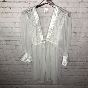 Vintage Sheer White Lace Lingerie Robe Dress